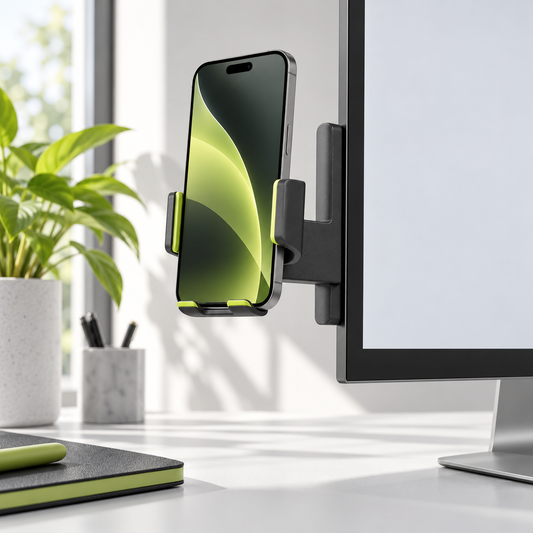 Generated illustrative concept — Rail Monitor Phone Holder